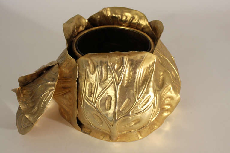 Gold Plated Cabbage Ice Bucket In Excellent Condition In San Diego, CA
