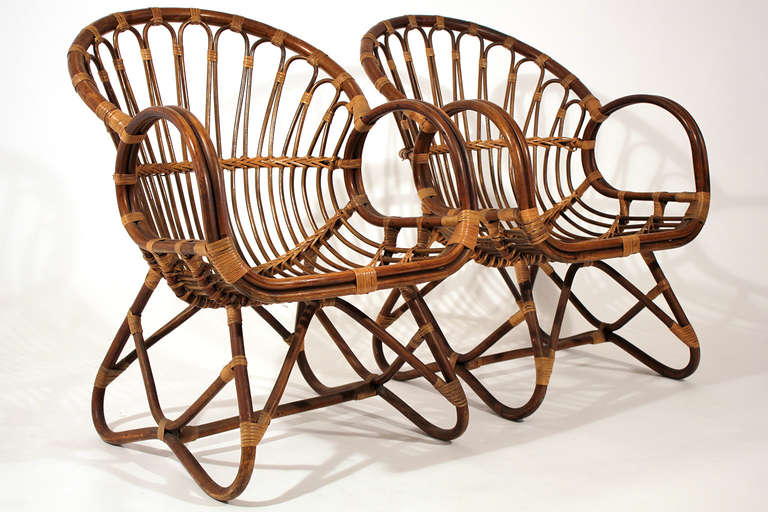 Mid-Century Modern Rattan Lounge Chairs