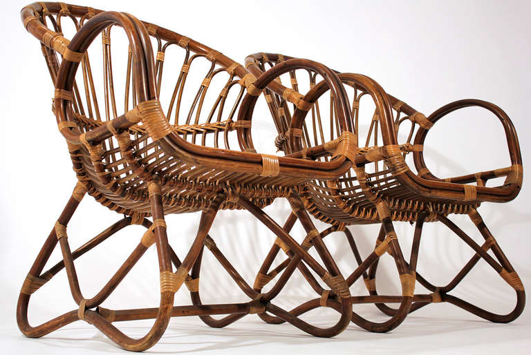 Mid-20th Century Rattan Lounge Chairs