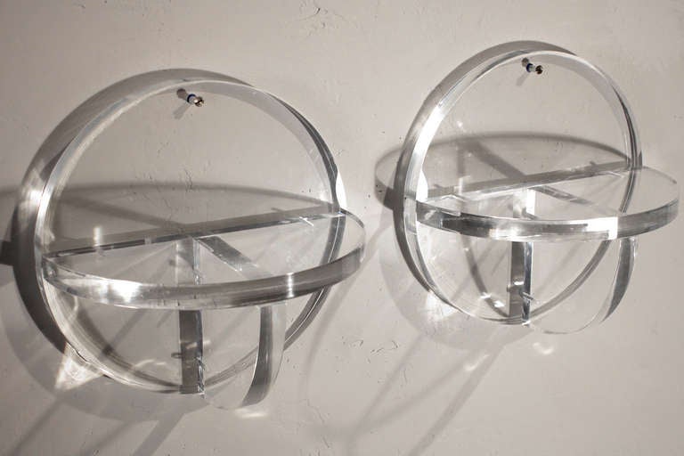 Mid-Century Modern John Mascheroni Lucite Wall Shelf Pair