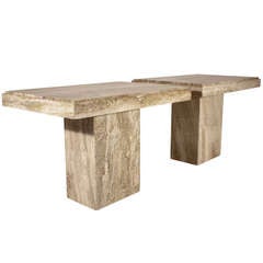 Travertine Pair of End Tables