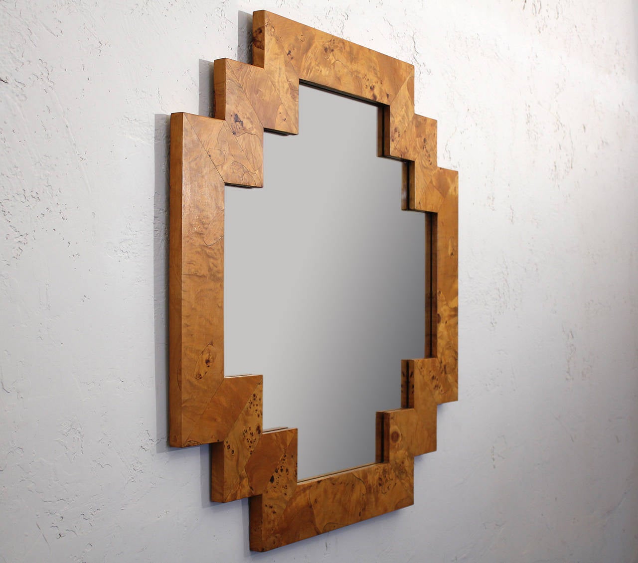 Deco Italian Burl Wood Mirror In Excellent Condition In San Diego, CA
