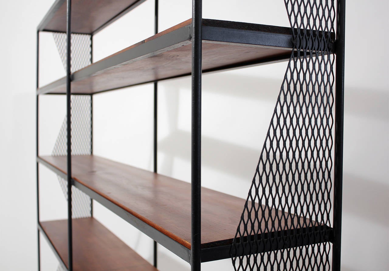 California Modern Iron and Redwood Shelving In Good Condition In San Diego, CA