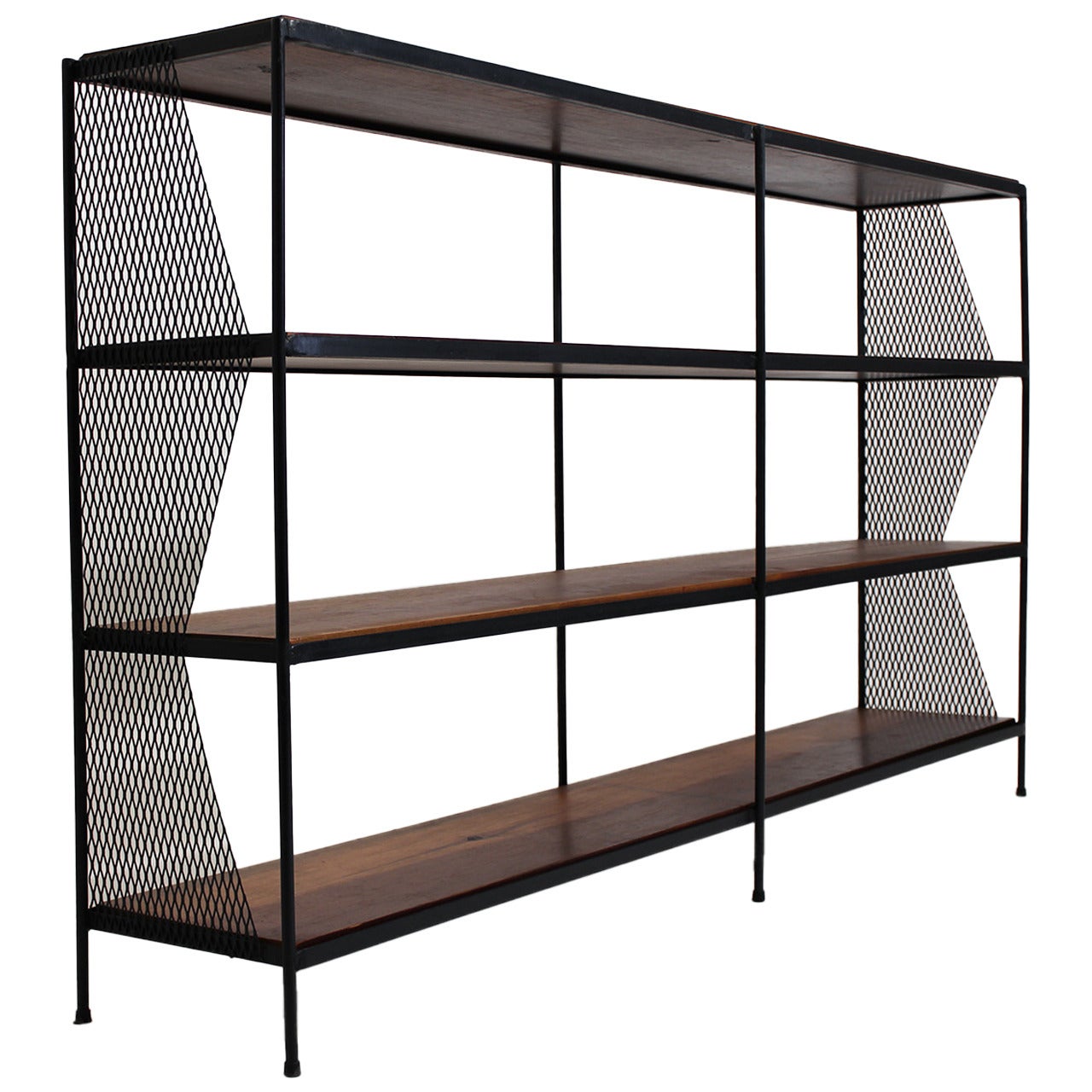California Modern Iron and Redwood Shelving