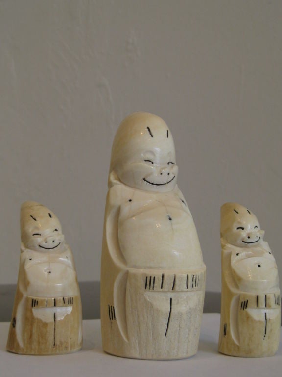 American Group of Three Inuit Carved Billiken Figurines