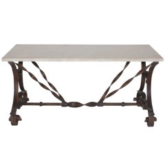 Italian Iron Dore Cocktail Table with Avec Marble