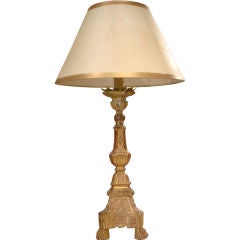 19c Italian Gilded Candlestick Lamp with Shade (US wired)