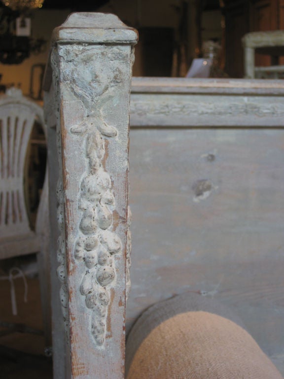 Carved 19c Gustavian Bench with 2 Bolsters