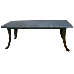 Antique Iron Table with Carved Foot and Bluestone Plateau