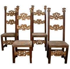 19th Century Italian Set of Four Louis XIV Tall Back Gilded Walnut Chairs 7