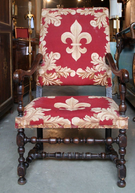 18c Louis XIV Fauteuil with Fleur-de-Lis