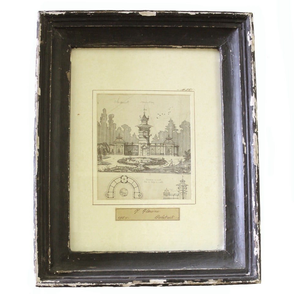 French Set of 4 Framed European Architectural Renderings