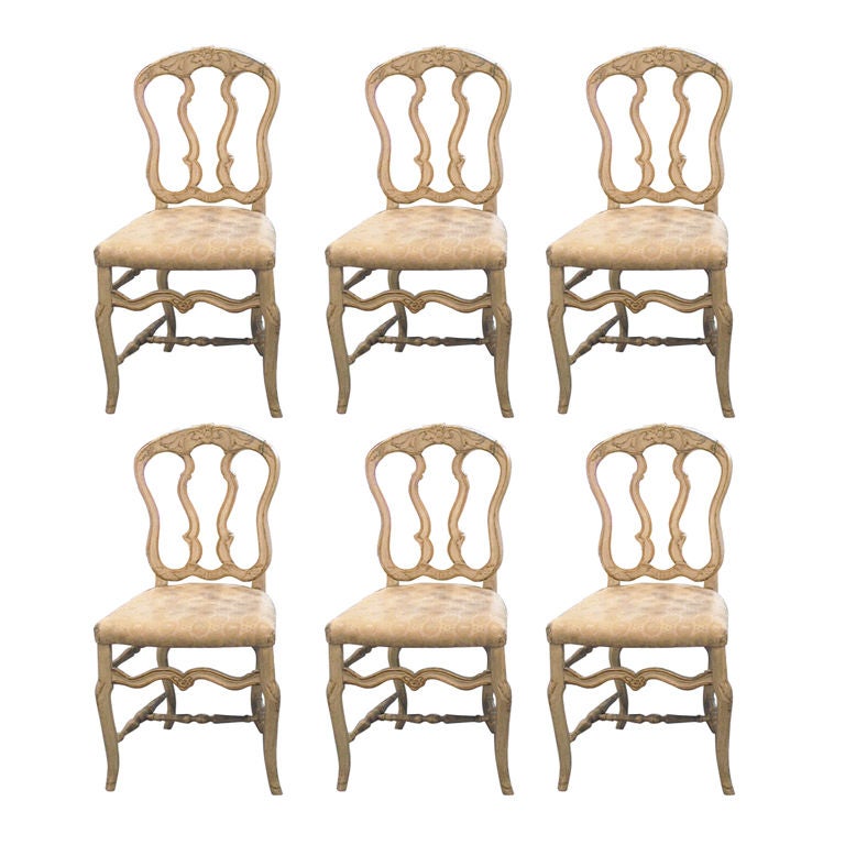 19c Louis XV Painted Set of 6 Chairs