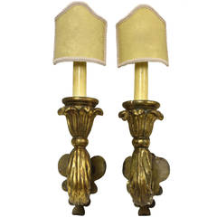 Pair of 19th Century Italian Gilded Sconces with Shield Shade