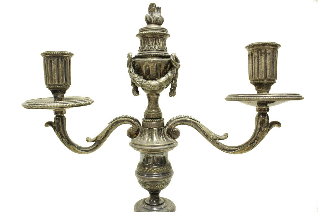 19th Century 19c FrenchLouis XVI Silver-Plated Pair of Candelabras
