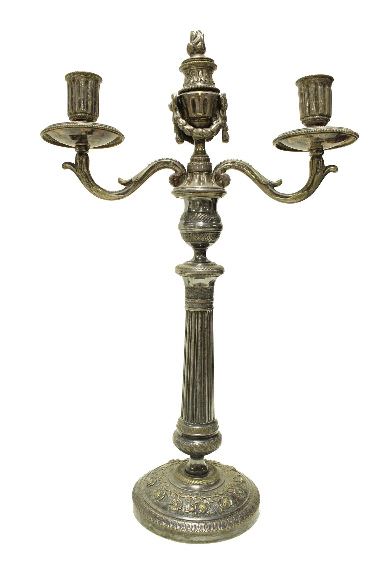 Silver Plate 19c FrenchLouis XVI Silver-Plated Pair of Candelabras