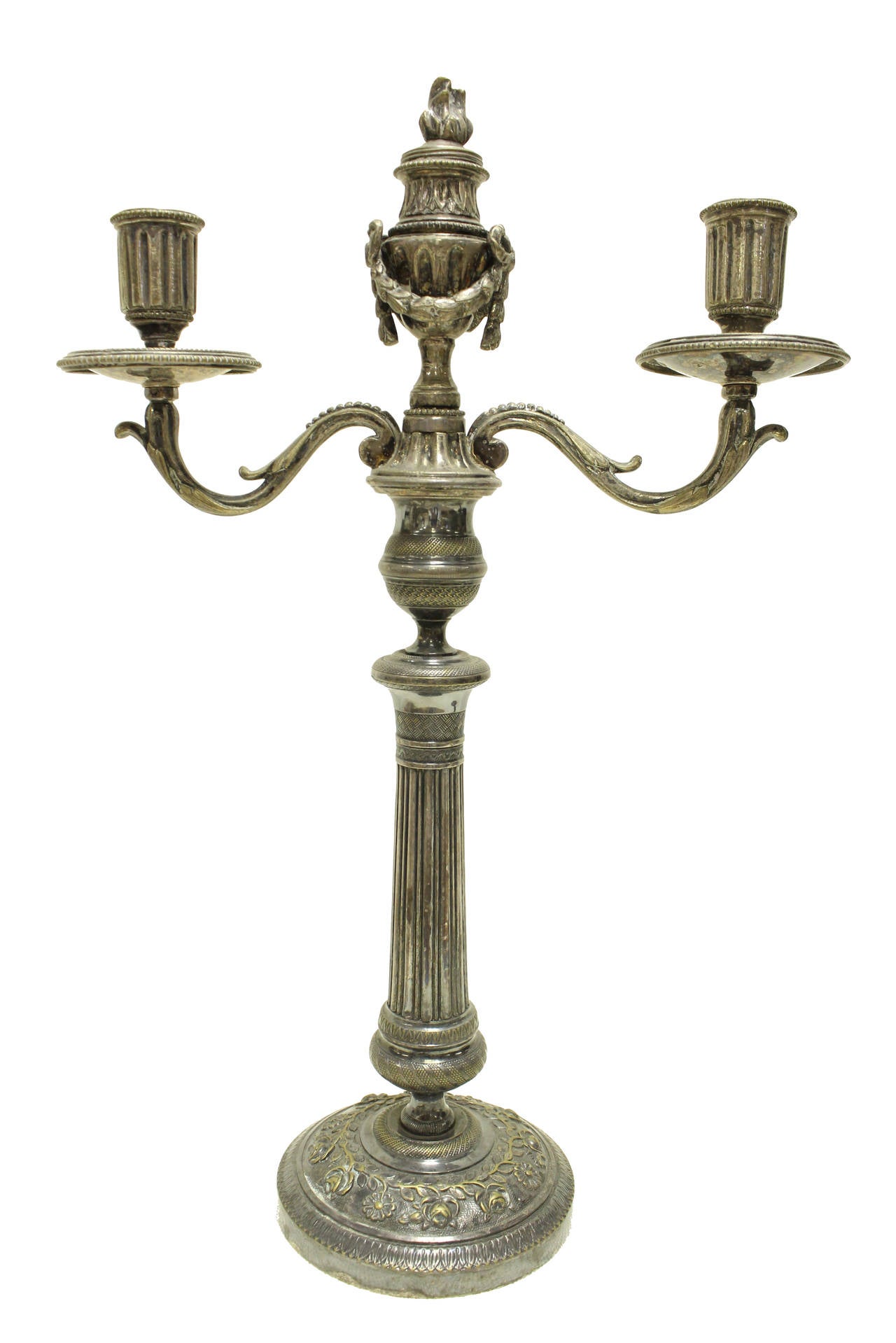 19c FrenchLouis XVI Silver-Plated Pair of Candelabras 1