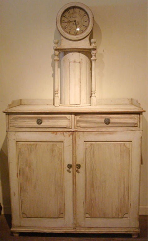19c Swedish Oak Clock Buffet