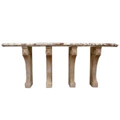 Antique 19c French Breccia Imperiale Marble Console with 18c Limestone Feet