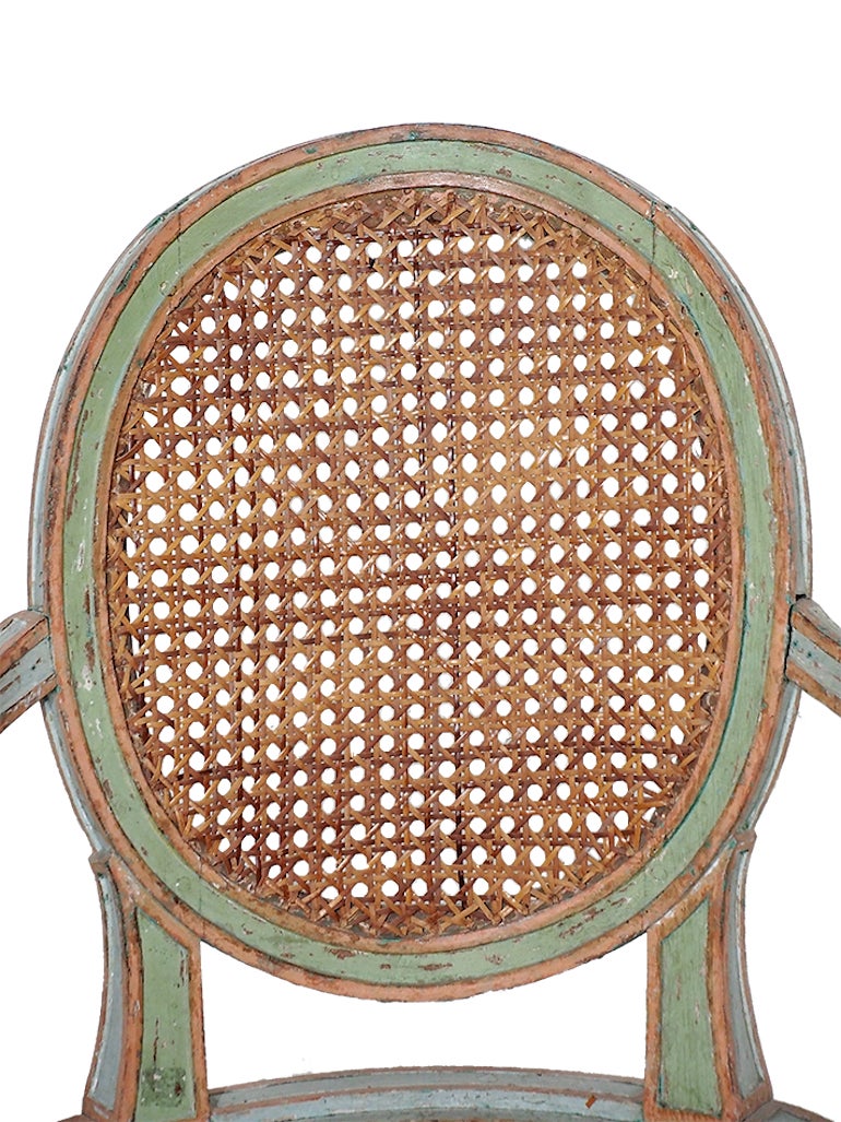 18th Century and Earlier Antique Louis XVI Style Italian Caned Armchairs 