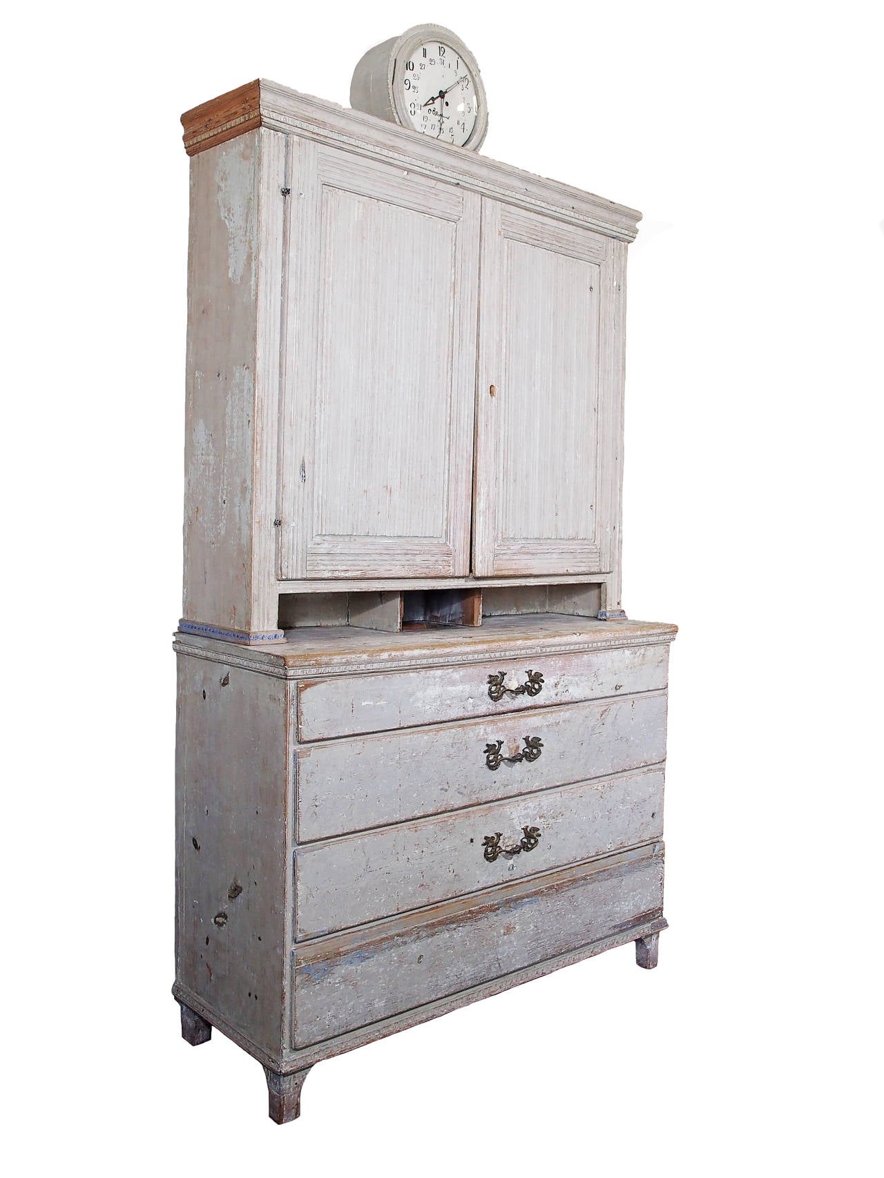 Gustavian Clock Cupboard with Original Painted Patina