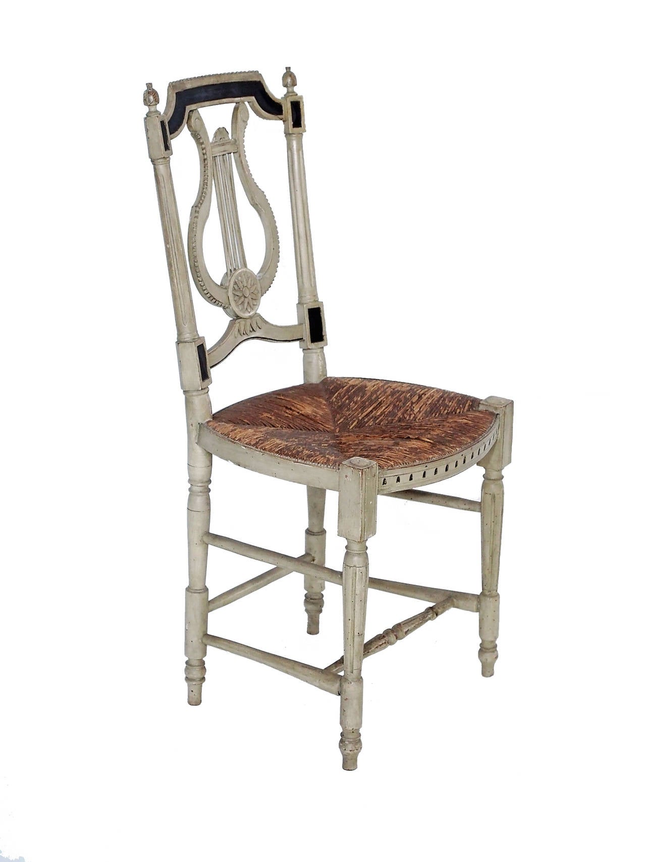 19th Century 19c Napoleon III Set of 4 Lyre Back Chairs