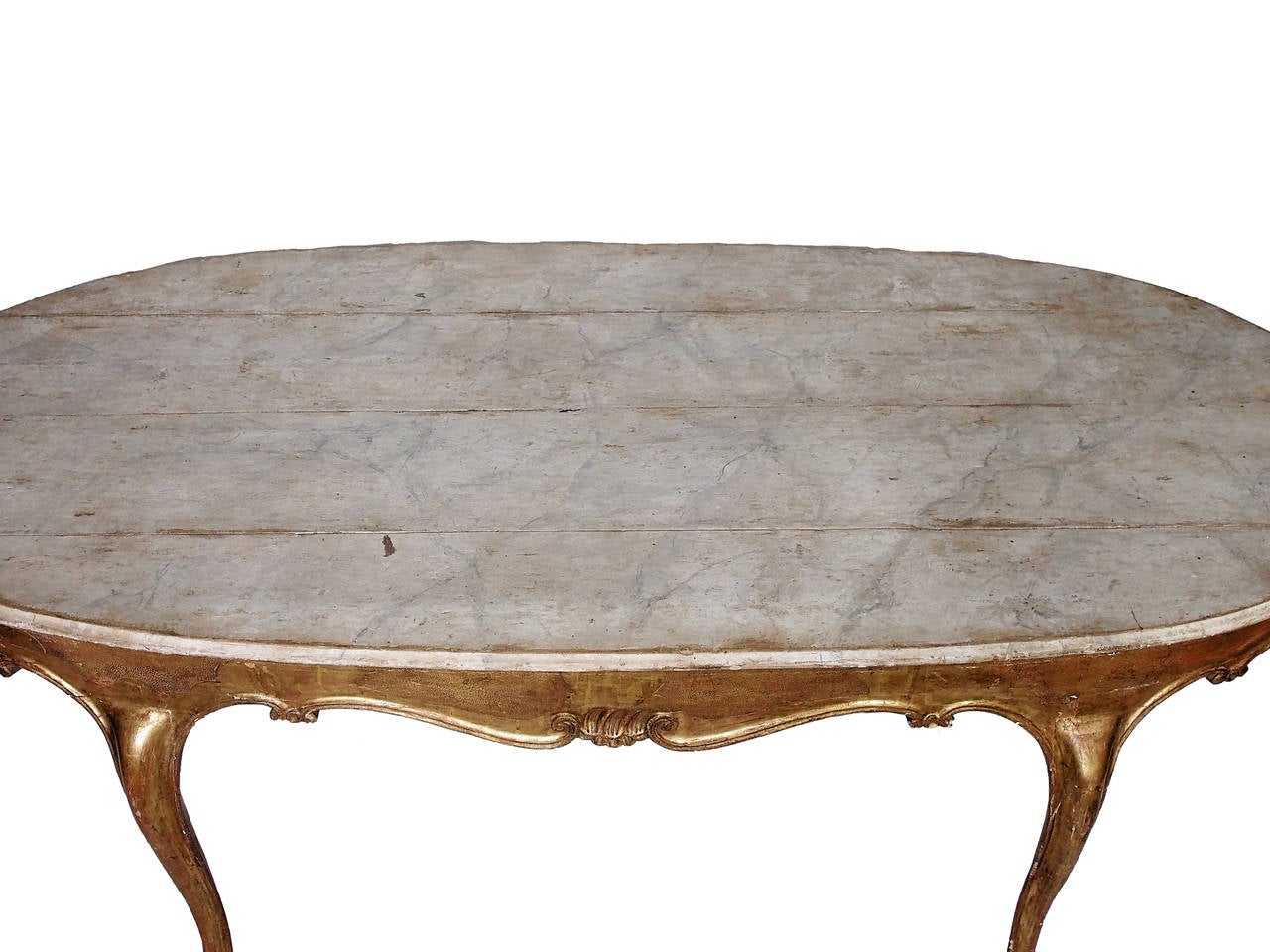 19th Century Oval Venetian Doré Dining Table with Faux Marble Top In Good Condition In New Orleans, LA