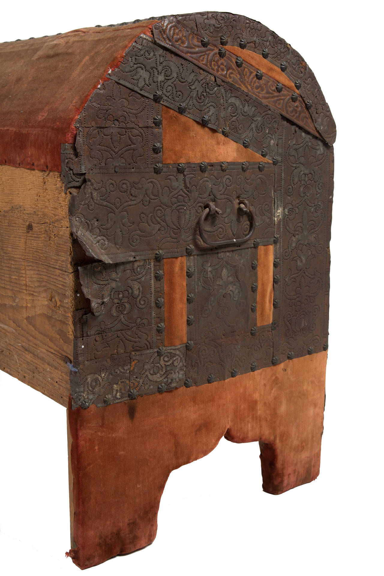 19c Italian Chest in Velvet with Nailheads