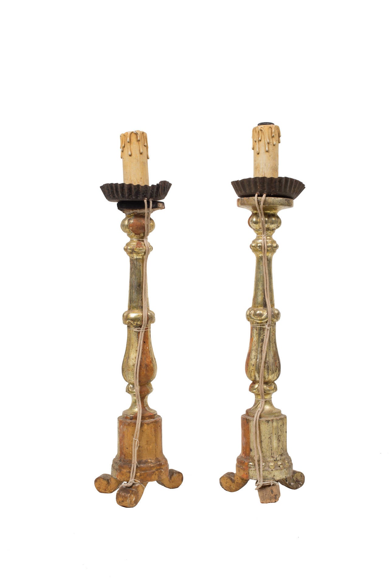 19th Century Italian Pair of Water Gilded Candlesticks In Good Condition In New Orleans, LA