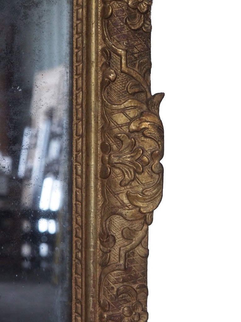 Giltwood 18th Century Louis XIV Gilded Mirror with Papier Mâché Cartouche