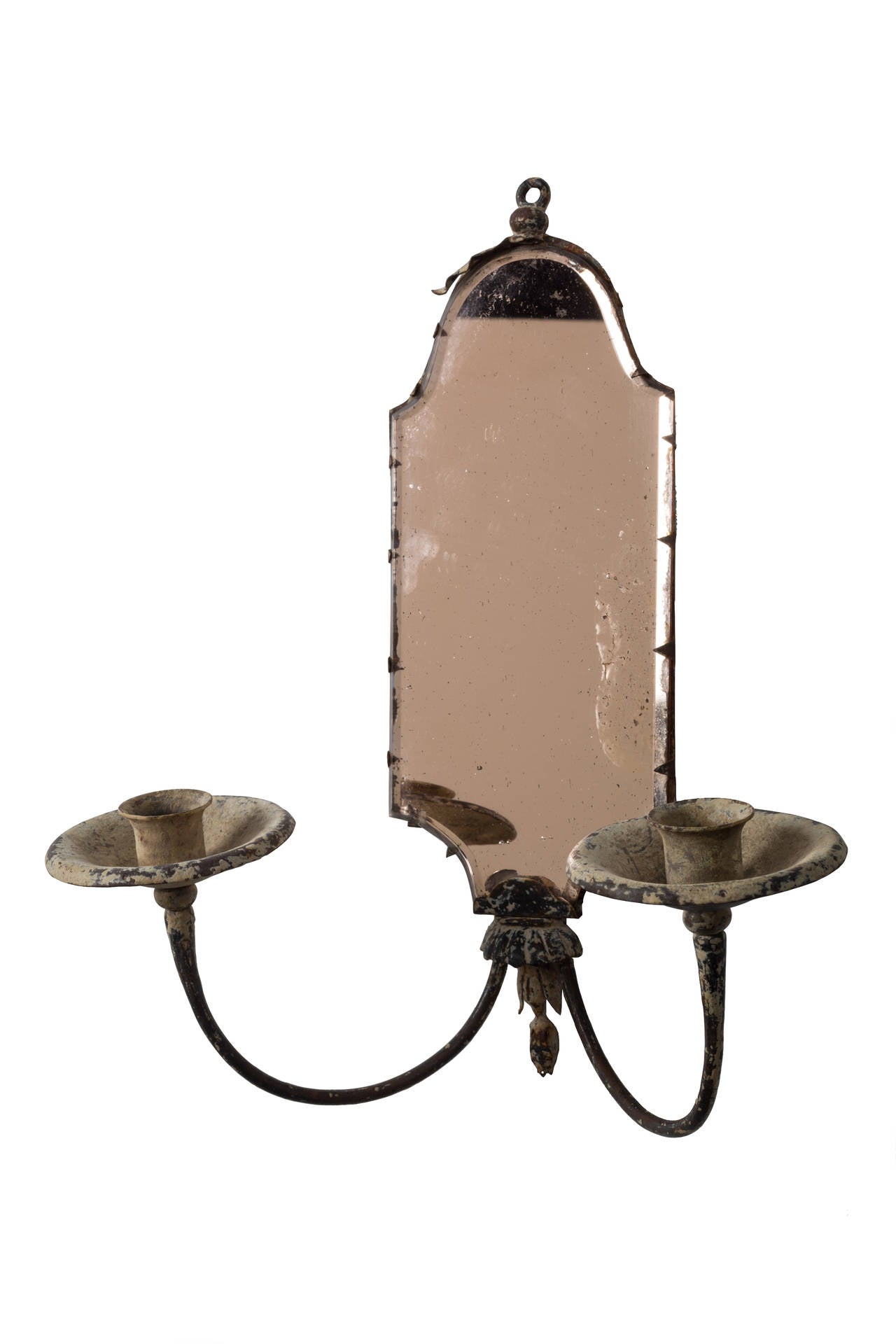 Iron 19th Century French Pair of Mirrored Sconces