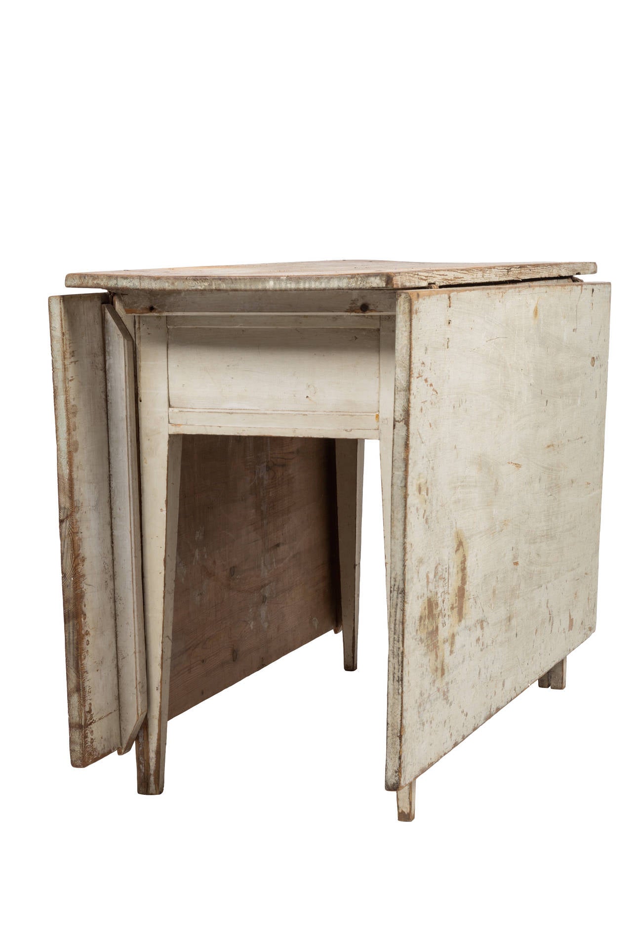 Antique Swedish Drop-Leaf Table  In Distressed Condition In New Orleans, LA
