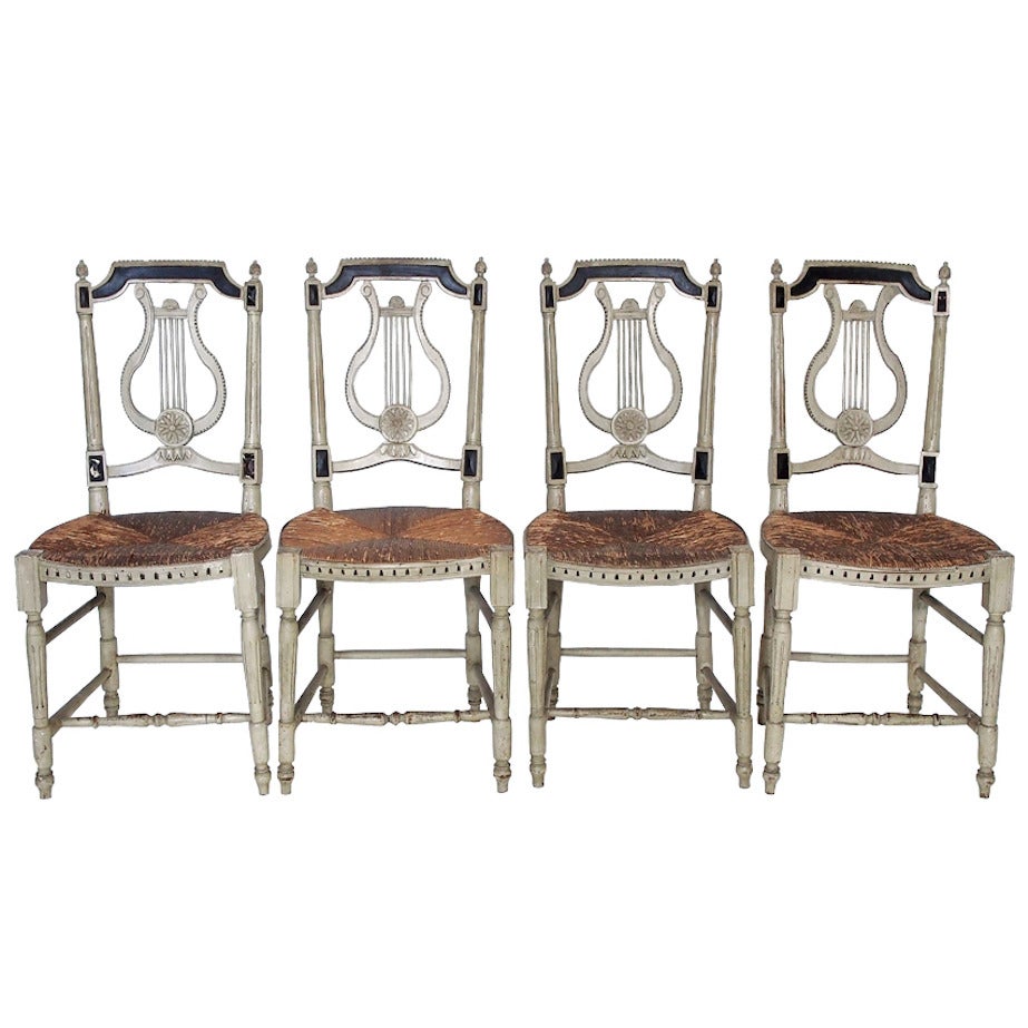 19c Napoleon III Set of 4 Lyre Back Chairs