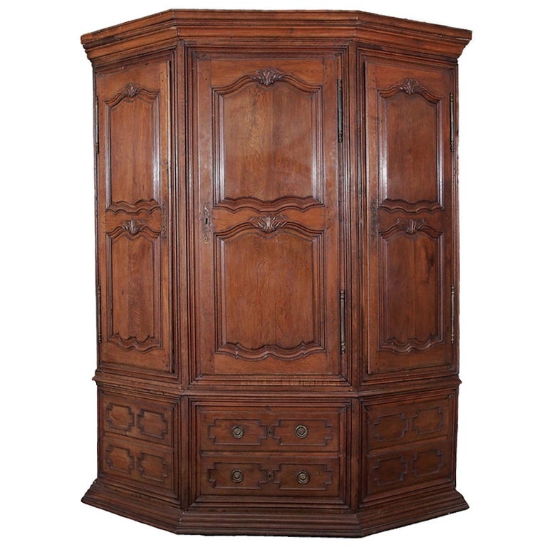 Antique French Grande Louis Xiv Oak Corner Cabinet For Sale At 1stdibs
