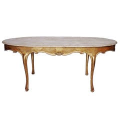 Antique 19th Century Oval Venetian Doré Dining Table with Faux Marble Top