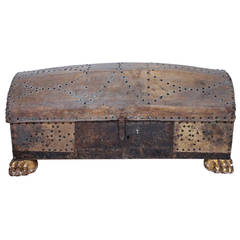 Italian Leather Chest with Gilded Feet