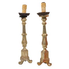 Antique 19th Century Italian Pair of Water Gilded Candlesticks