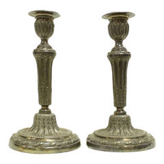 Vintage 19th Century Style French Louis XVI Silver Plated, Pair of Candlesticks