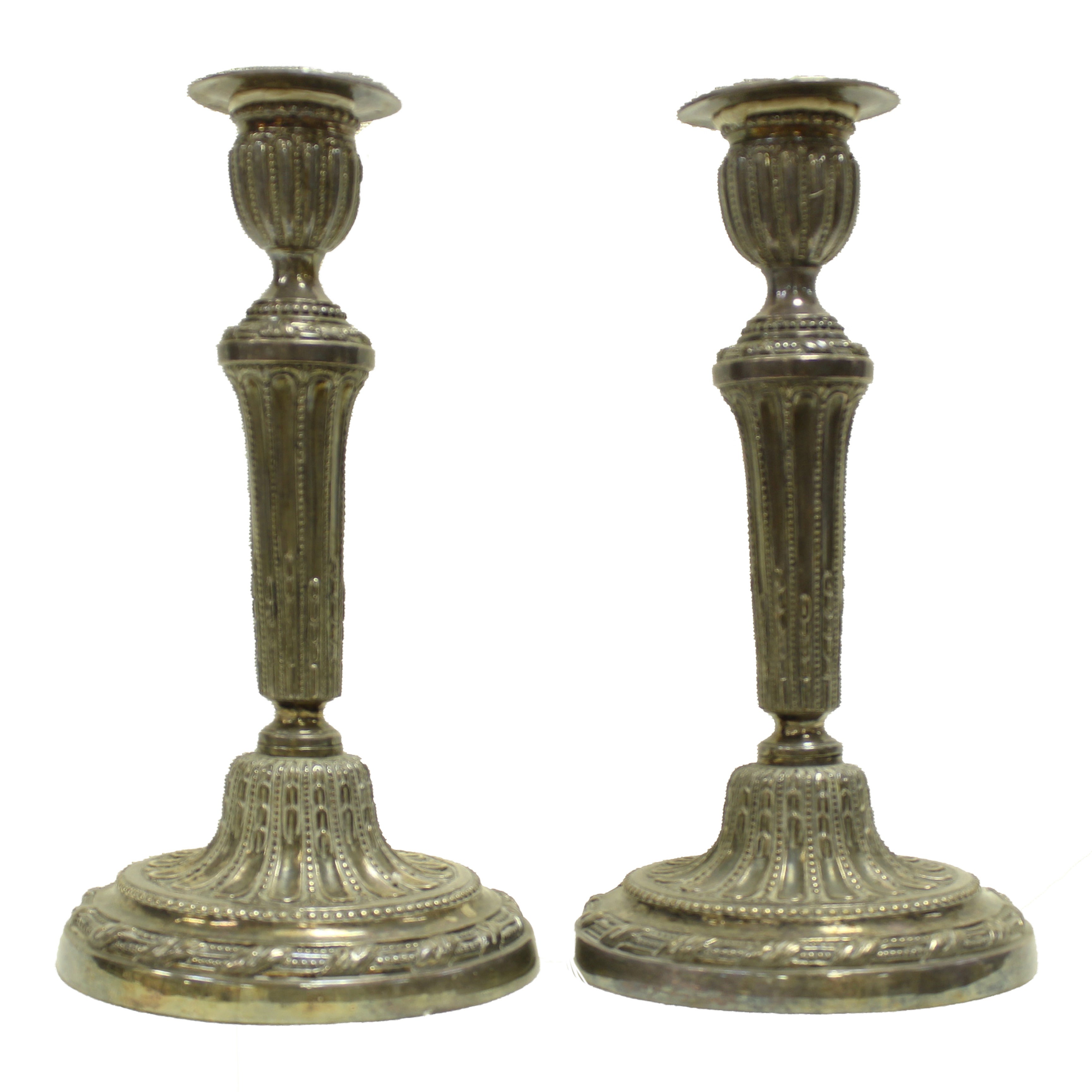 Vintage 19th Century Style French Louis XVI Silver Plated, Pair of Candlesticks