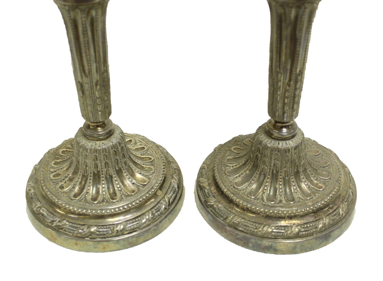 Vintage 19th Century Style French Louis XVI Silver Plated, Pair of Candlesticks 3