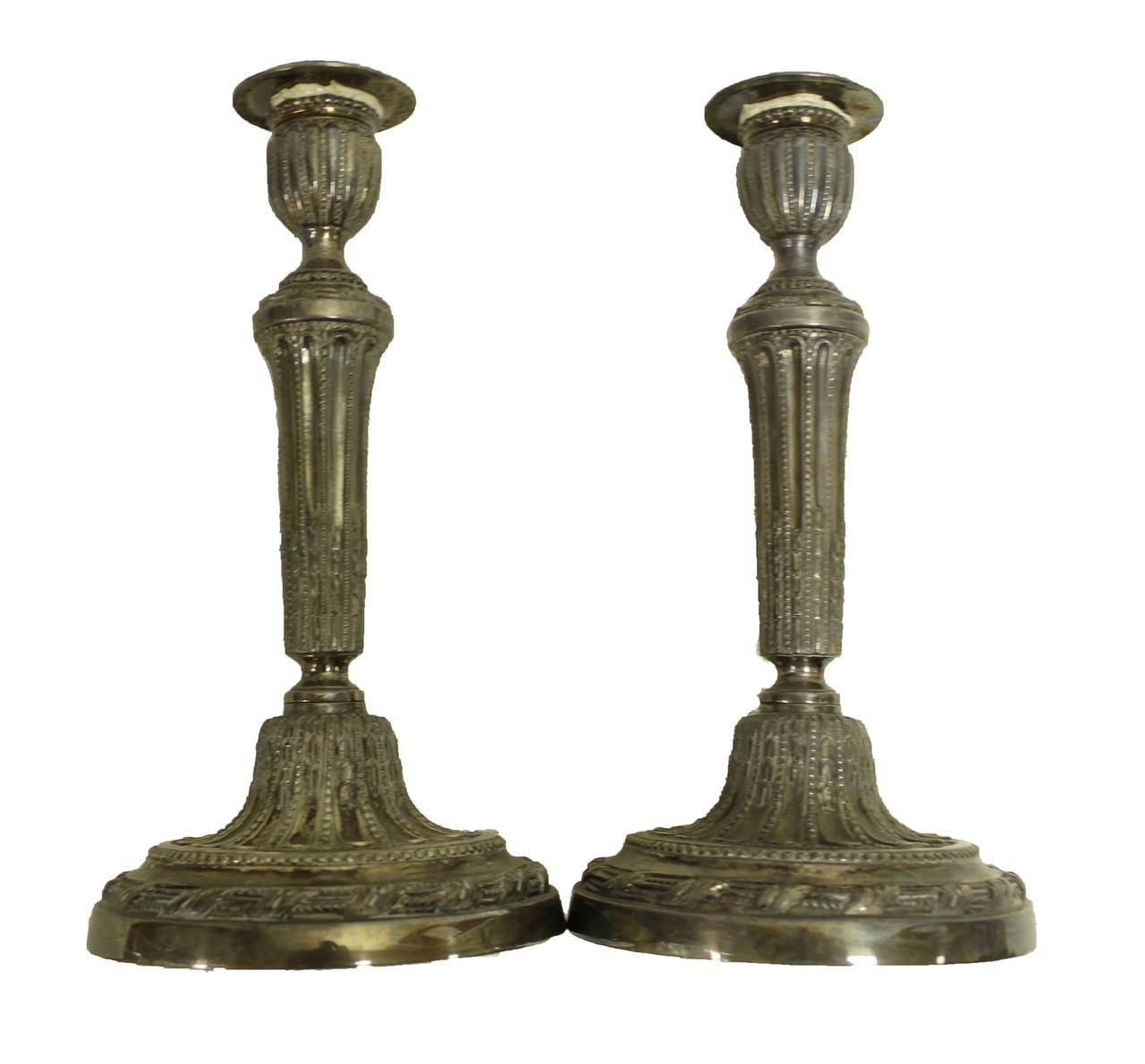 Vintage 19th Century Style French Louis XVI Silver Plated, Pair of Candlesticks In Good Condition In New Orleans, LA