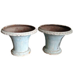 19th Century French Pair of Iron Jardiniers with Original Blue Patina 3
