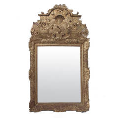 18th Century Louis XIV Gilded Mirror with Papier Mâché Cartouche