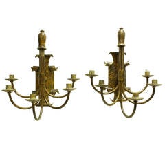 Pair of Gilded Iron Five-Arm Sconces