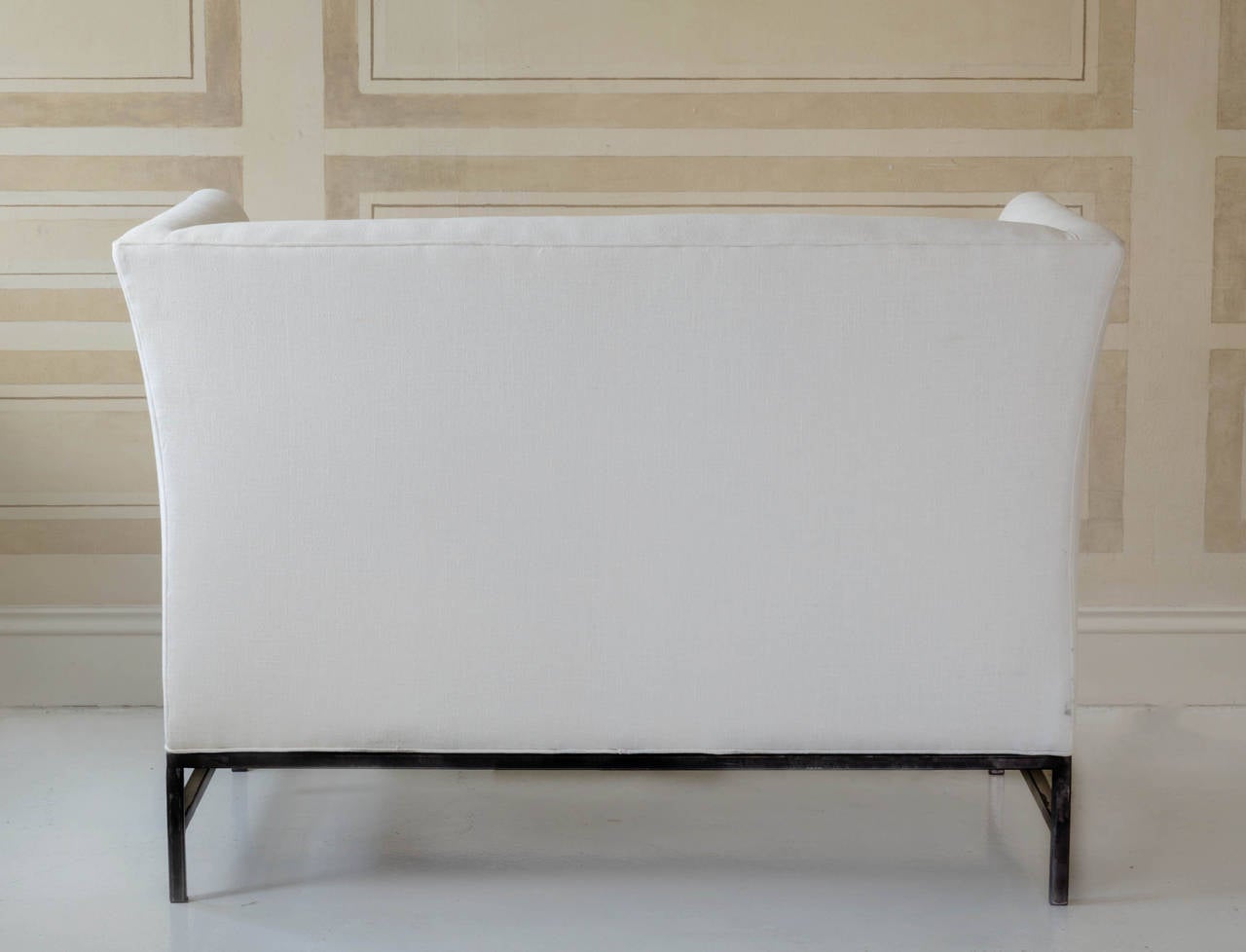 American Contemporary Loveseat in Linen with Iron Base