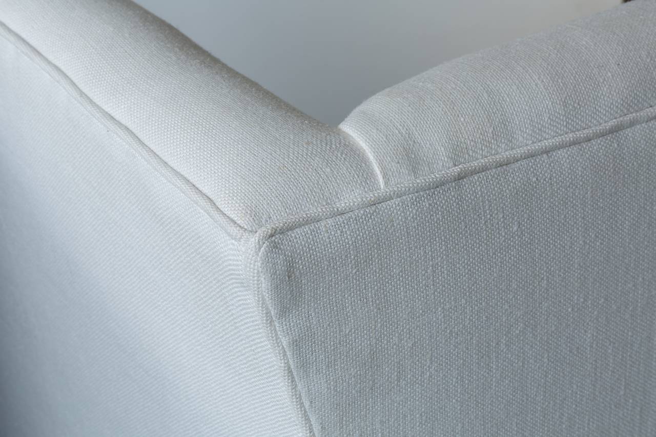 Forged Contemporary Loveseat in Linen with Iron Base