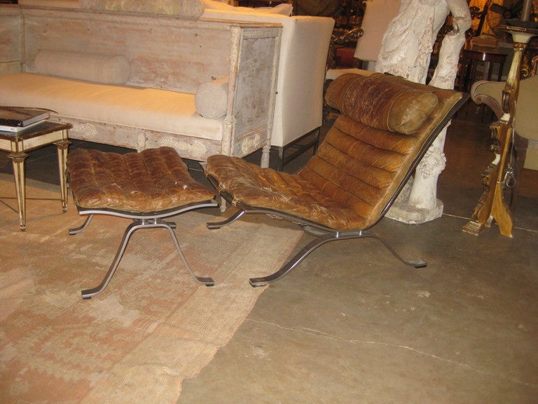 1960s Swedish Arne Norell Original Buffalo Leather Chair and Ottoman In Good Condition In New Orleans, LA
