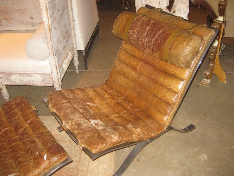 Mid-20th Century 1960s Swedish Arne Norell Original Buffalo Leather Chair and Ottoman