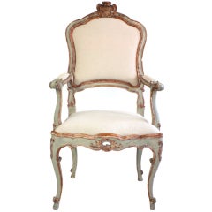 18c Italian Painted and Umber Poltroni or Arm Chair