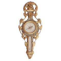 19c French Louis XV Barometer with Bird and Floral Carving